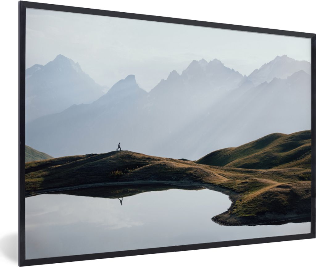 MuchoWow Gerahmtes Poster Natur - Berge - Landschaft - See 90x60 cm - Poster mit Schwarzem Bilderrahmen Wandposter Rahmen Foto Bilder - Fotorahme...