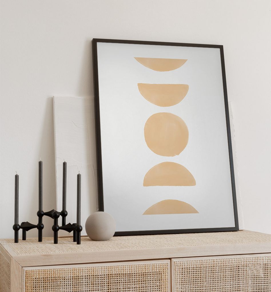 Poster Mondphasen, groesse_poster:50x70 cm, groesse_rahmen:birke Passepartout 70x100 cm
