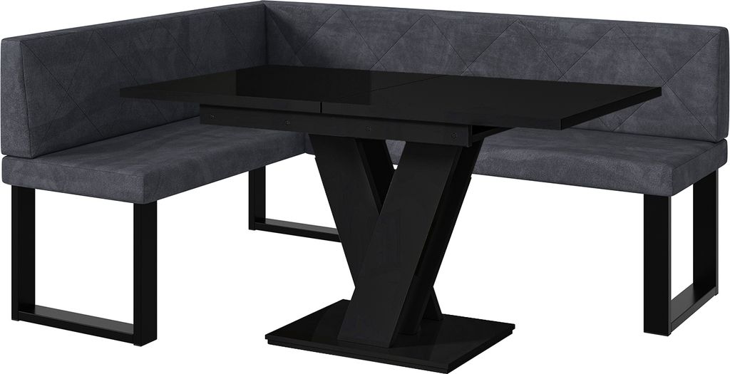 MEBLINI Eckbank für Esszimmer mit ausziehbarem Tisch - Küchenbank - Essecke - Sitzecke Küche - ERIC - U-Beine 128x168x87cm Links - Dunkelgrau Sa...