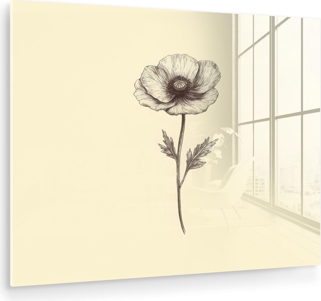MuchoWow Glasbilder - Bilder auf Wandbild - Foto auf Glas Mohn - Illustration - Schwarz 40x30 cm Wanddekoration aus Glas - Acrylglasbild - Acrylbil...