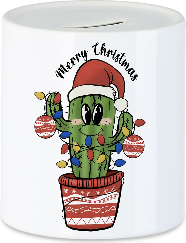 Merry Christmas Spardose Geschenkidee Kaktus-Fans Cactus-Motiv für Weihnachten für Kinder Familie