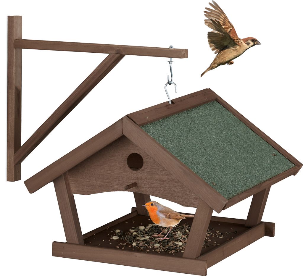 Relaxdays Mangeoire en bois, mangeoire à suspendre, Image du produit 