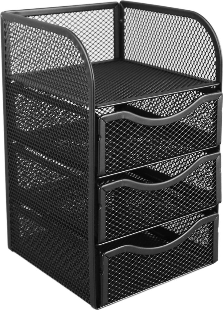 Schreibtisch Organizer mit 3 Schubladen Metall Mesh Slip resistant Desktop für Büroversorgungen stationellieren schwarz