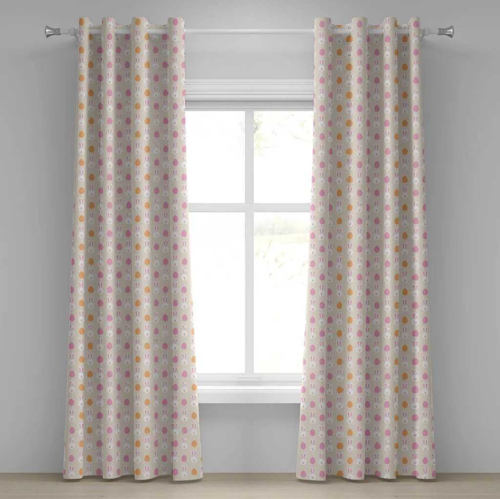 Rideaux Chambre Enfant Thème Pâques 280x175 cm Rose Orange à Œillets