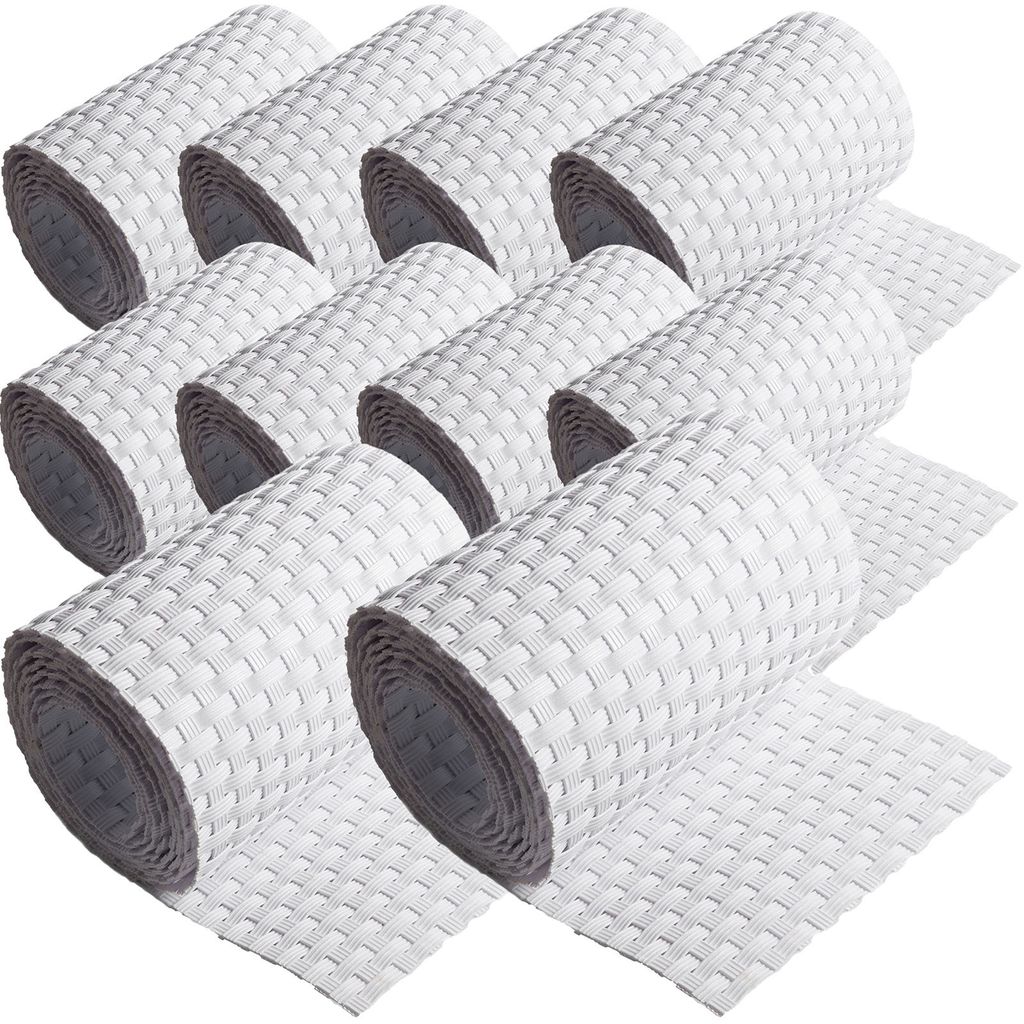 ECI Poly-Rattan Sichtschutzstreifen für Doppelstabzaun 19 | 255cm Weiß RD07 10 Rollen