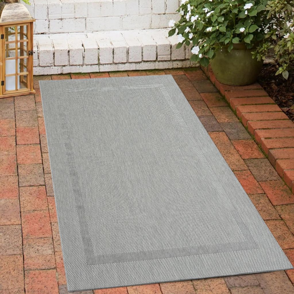 In- & Outdoor Sisal Flachgewebeteppich mit Bordüre in grau Größe - 80 x 150 cm