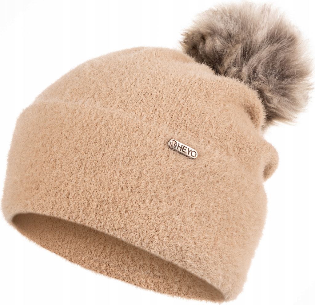 HEYO Damen Wintermütze mit Bommel warme Mütze Beanie aus Kunstpelz Teddy Fleece H22526 (Carmel)