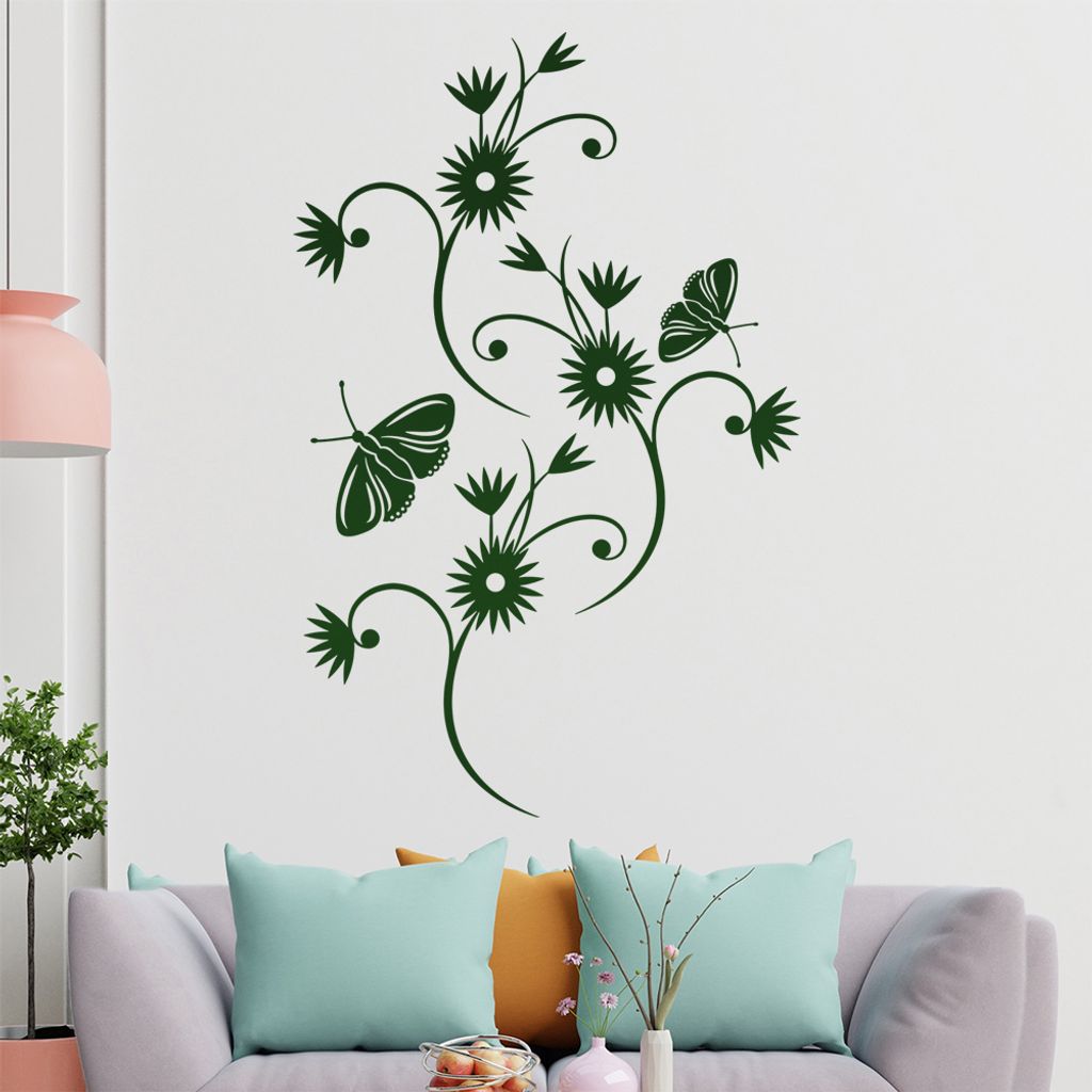 Falter Schmetterling Blüte Wandtattoo in 6 Größen - Wandaufkleber Wall Sticker - Dekoration, Küche, Wohnzimmer, Schlafzimmer, Badezimmer