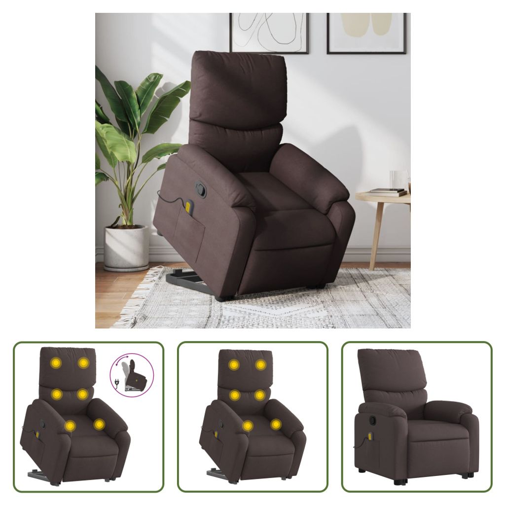 The Living Store Massagesessel mit Aufstehhilfe Dunkelbraun Stoff