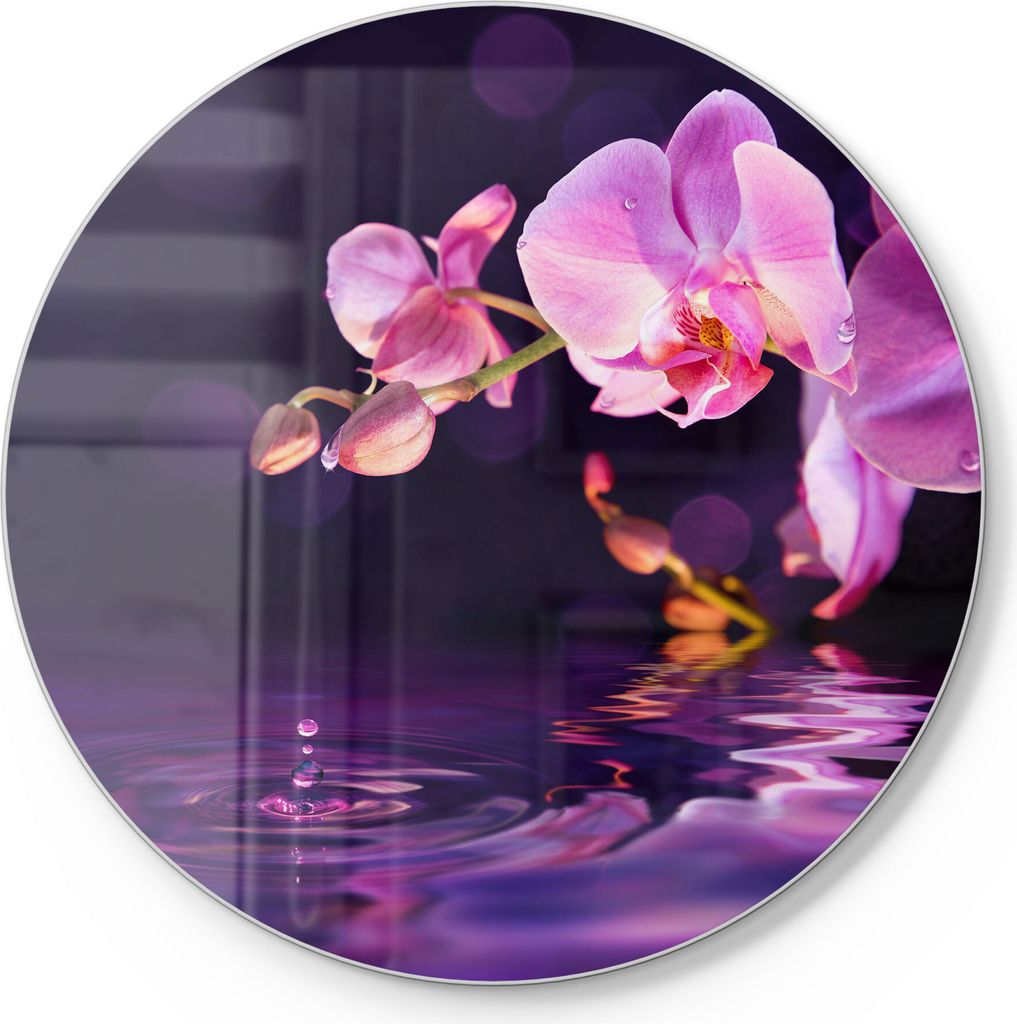 DEQORI Schneidebrett Glas Ø30 cm 'Orchideenblütenzweig' Schneideplatte groß