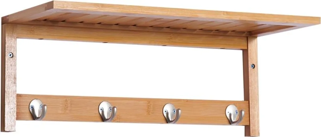 Patère murale avec étagère en bois véritable pour rangement d'entrée