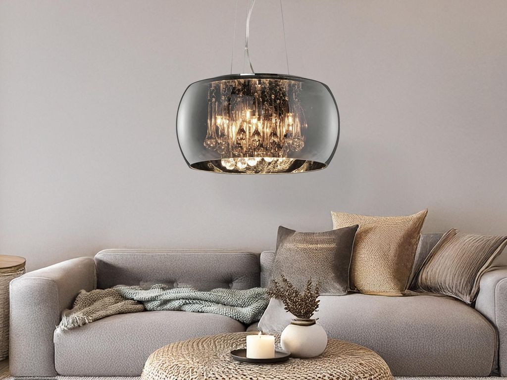 LED Pendelleuchte Glas Silber Chrom mit Kristallbehang für den Esstisch Ø 40cm