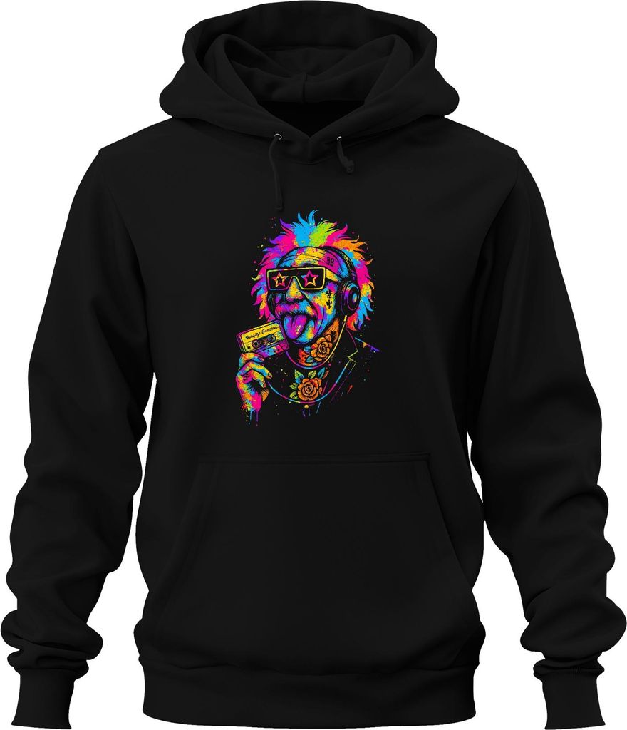 Retro Kassette Punk Professor Vintage Rocker 80er Hipster Skizze Uni Hoodie Kapuzenpullover, Schwarz, XL
