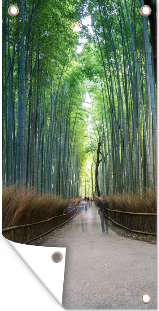 MuchoWow 30x60 cm Outdoor-Poster Gartendeko Sichtschutz Garten Poster für den Garten Sonnenaufgang im Arashiyama-Bambuswald in Kyoto