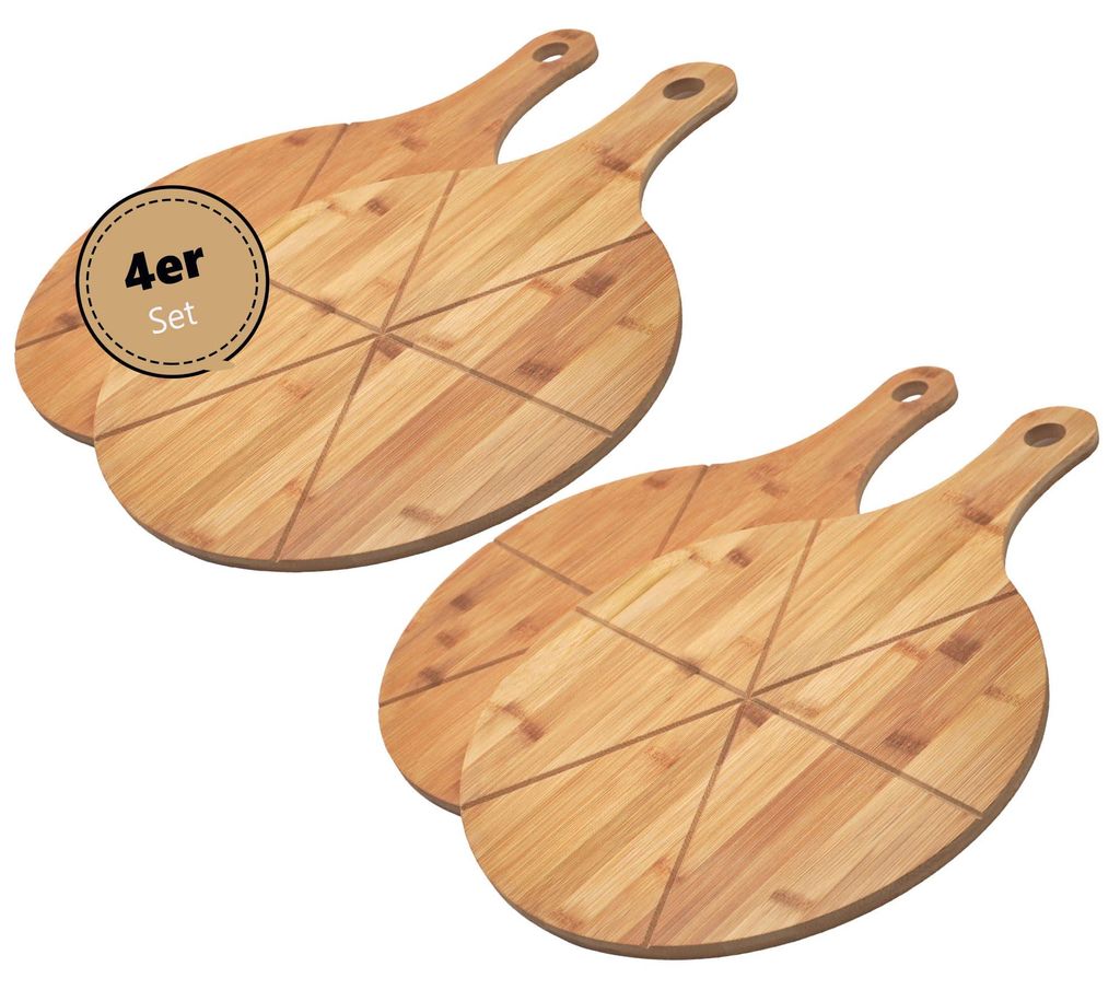 hausleben Pizzabrett 33 cm Bambus 4er Set – Rundes Produktbild 