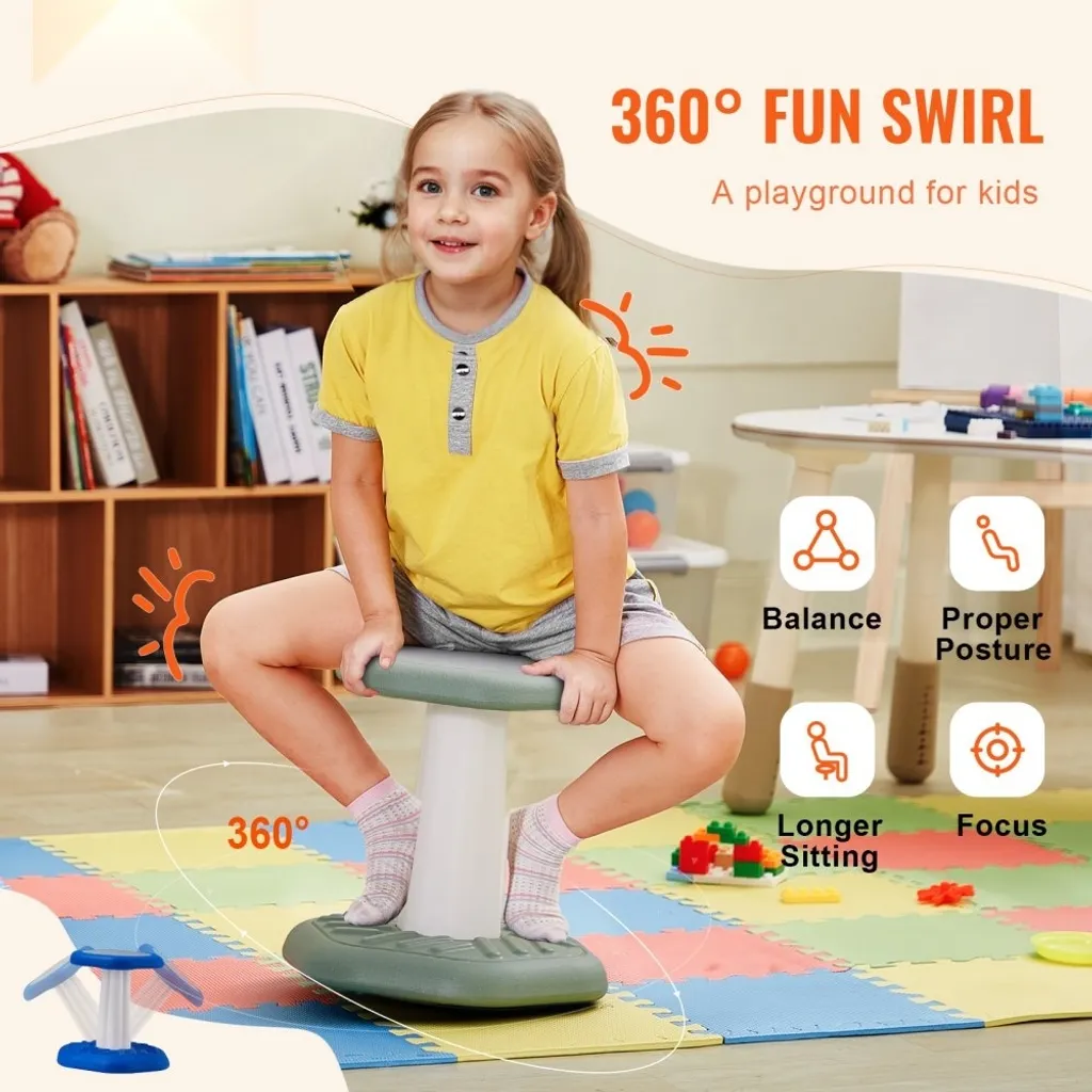 Tabouret à bascule avec coussin éponge - Siège actif vert pour enfant