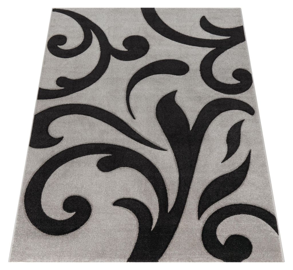 Designer Teppich mit Konturenschnitt Modern Grau Schwarz Produktbild 