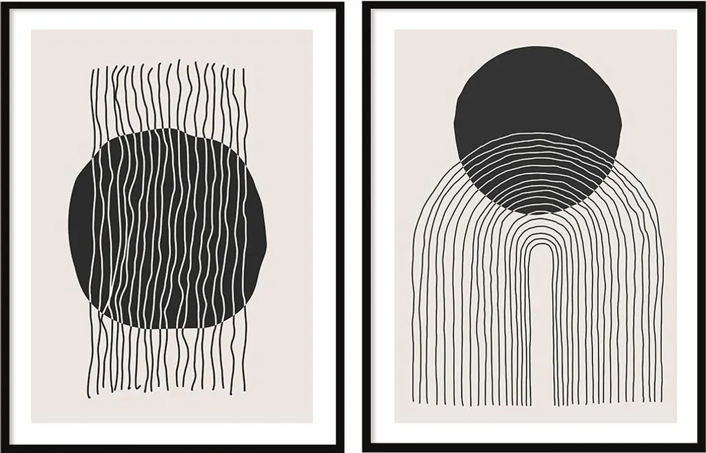 Set Diptyque Abstrait Boho P2067 avec Cadre Robuste Format 53x73cm
