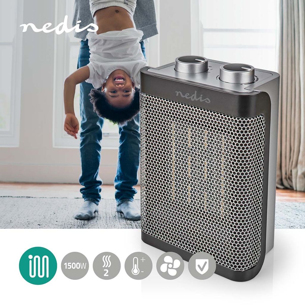 Keramik Heizlüfter eckig mit Kippschutz, Thermostat, max 1500 Watt, compact 21 cm hoch