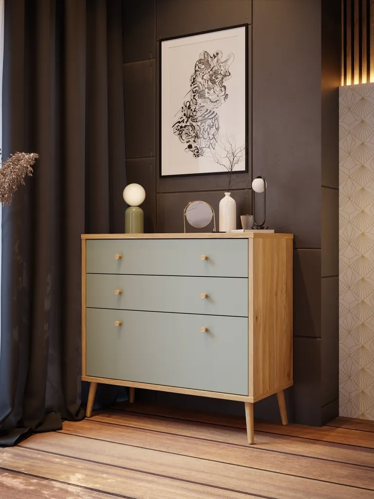 Commode 3 Tiroirs Whenua Chêne Naturel - Rangement Robuste 86cm de Haut
