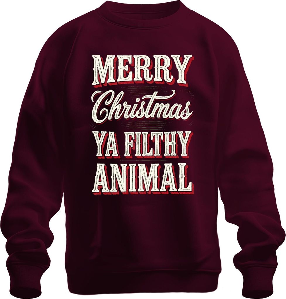 Merry Christmas filthy animal Weihnachten lustig Weihnachtsfeier Uni Sweatshirt Pullover, Burgundy, L