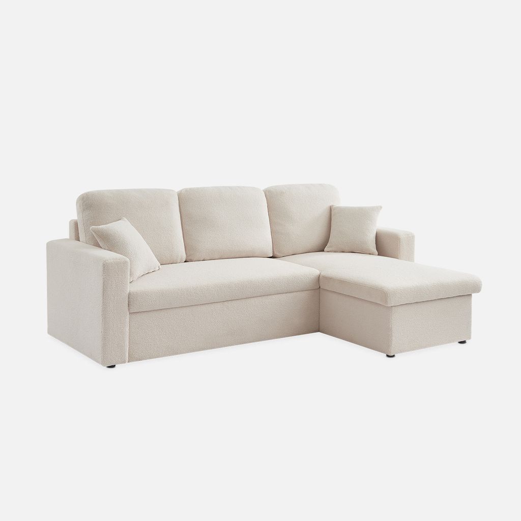 Divano letto angolare reversibile in bouclé, 3 posti, Crema Immagine del prodotto 