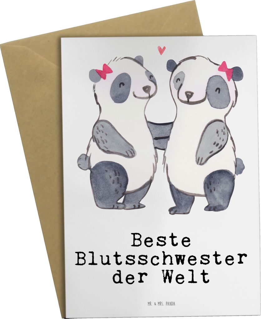 Mr. & Mrs. Panda Grußkarte Panda Beste Blutsschwester der Welt - Weiß - Geschenk, Geschwister, Bae, Familie, Liebe, Beileidskarte, einladungskart...