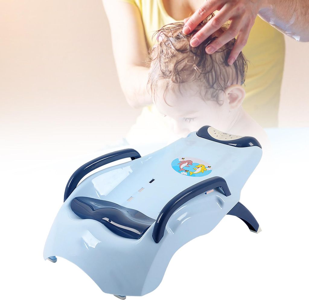 Kinder-Haarwaschstuhl, mehrere Ebenen, ergonomisches Design, faltbares Kinder-Shampoo-Bett für den Salon zu Hause, Blau