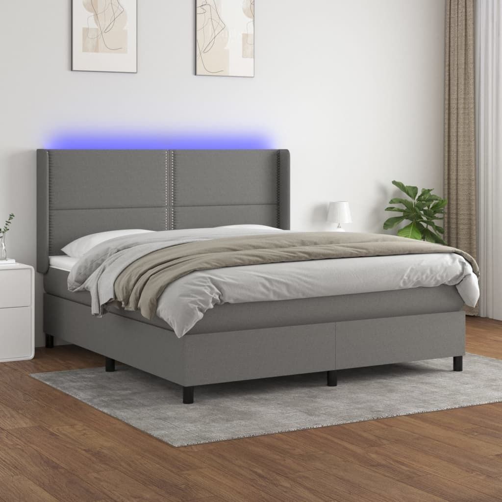 Maison Exclusive - Boxspringbett mit Matratze & LED Dunkelgrau 180x200 cm Stoff