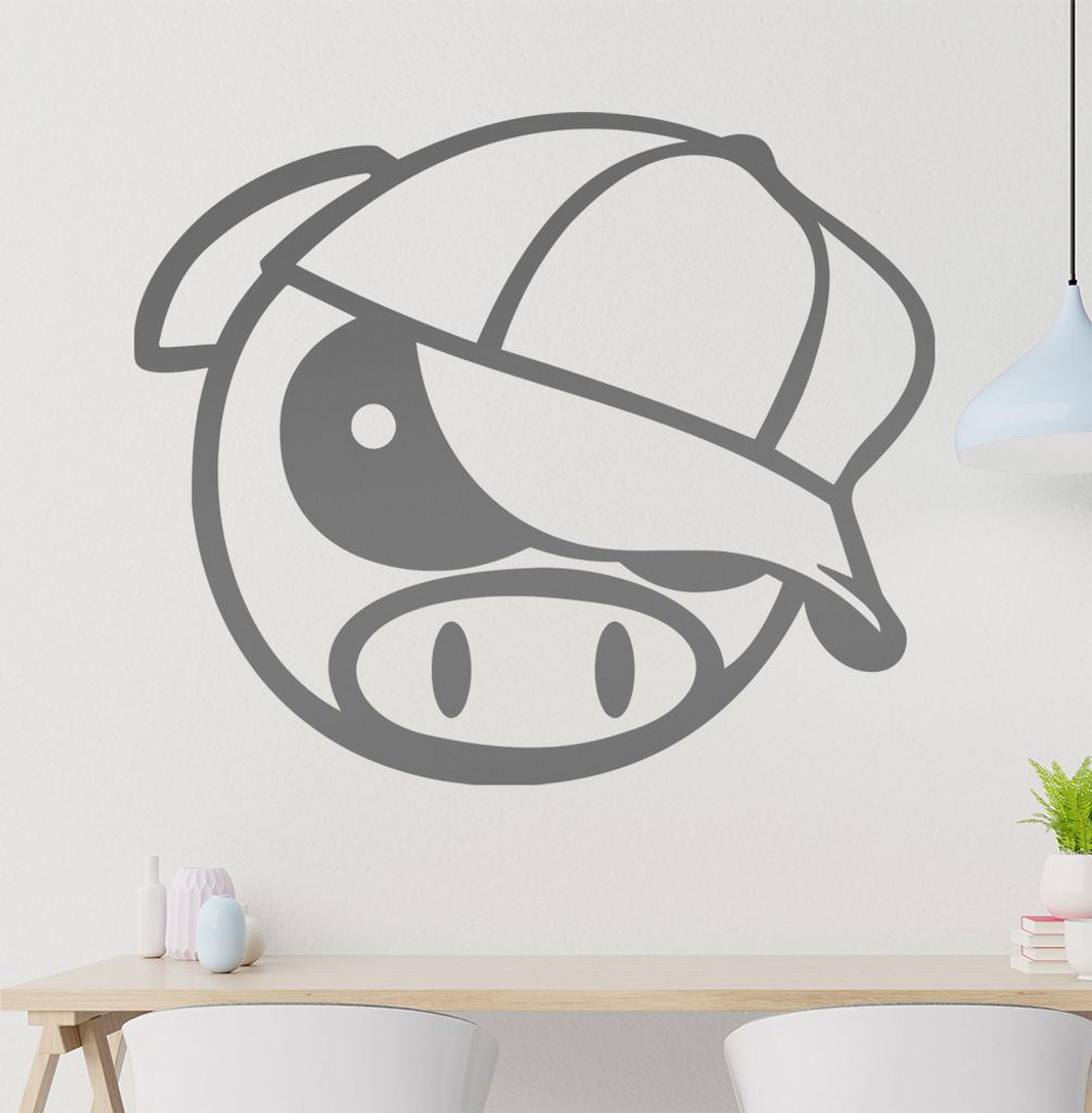 Driftschwein mit cap Wandtattoo in 6 Größen - Wandaufkleber Wall Sticker - Dekoration, Küche, Wohnzimmer, Schlafzimmer, Badezimmer