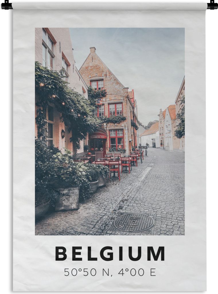 MuchoWow Wandteppich Wandbehang Belgien - Terrasse - Rot 90x135 cm Tapisserie Dekoration Wandtuch - Baumwolle - Wandskulptur