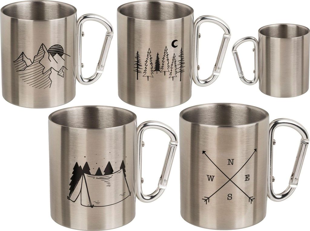 Tasse Kaffeebecher Kaffeetasse ?Travel? Edelstahl mit Karabiner Geschenkidee