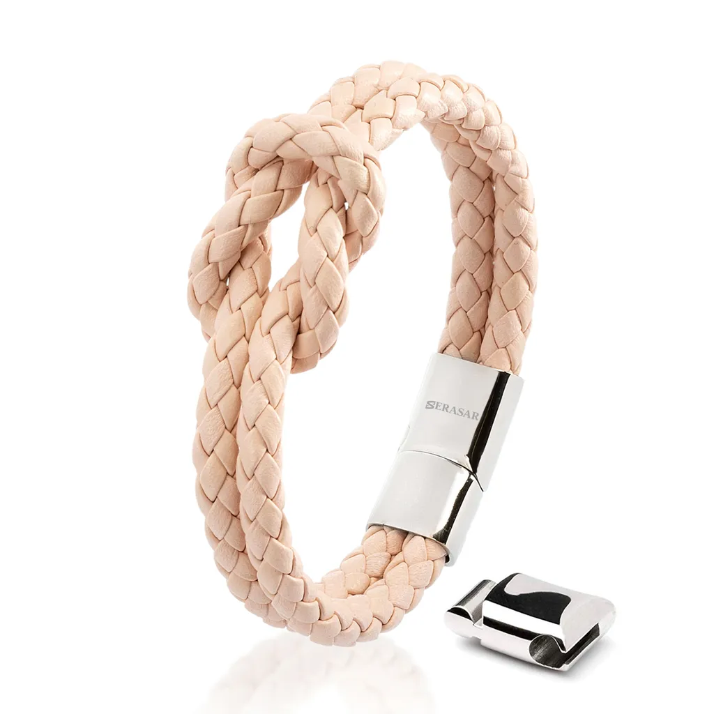 SERASAR Bracciale Nodo Rosa Pelle Premium 16cm - Regalo Donna Elegante