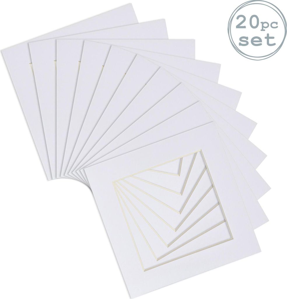Nicola Spring 20pc Bild Photo Mounts Set - To Fit Frame-Größe 8 x 8" für Bildgröße 6 x 6" - Weiß