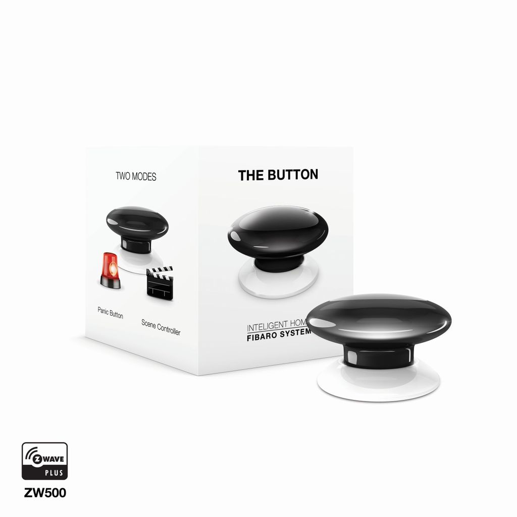 Fibaro The Button Schwarzer Panikknopf Drahtloser Alarm Produktbild 
