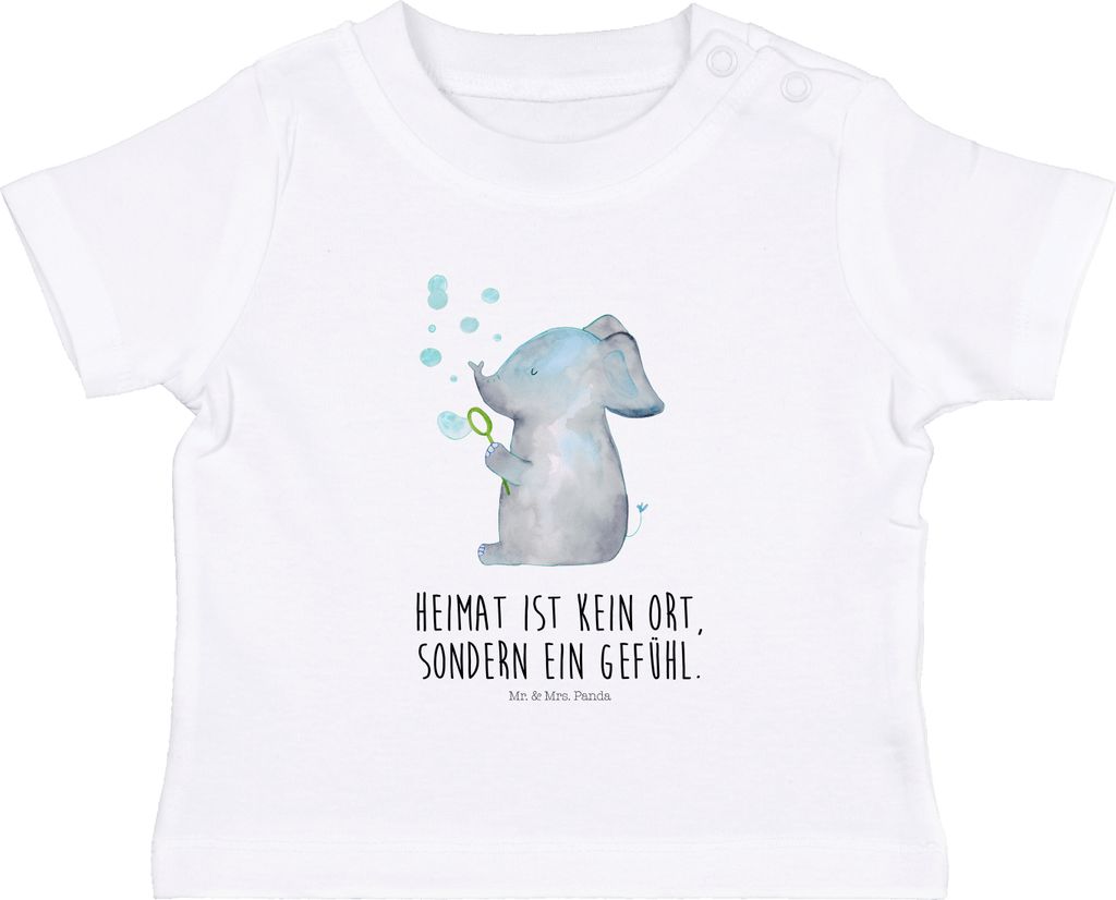 Mr. & Mrs. Panda T-Shirt Elefant Seifenblasen 6. - 12. Monat - Weiß - Geschenk, Heimat, Kinder Top, Liebe, Babyshirt, Elefanten, Liebesspruch, Kle...