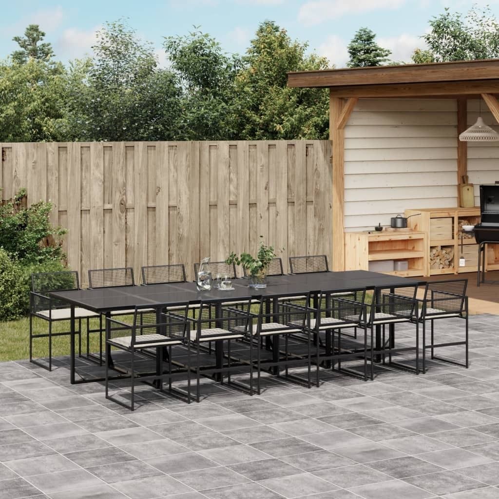 Maison Exclusive - 13-tlg. Garten-Essgruppe mit Kissen Schwarz Poly Rattan