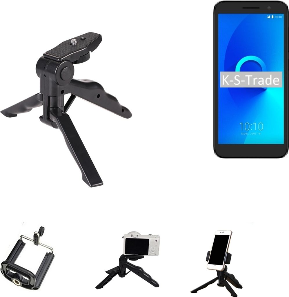 K-S-Trade Stativ Tisch-Ständer Dreibein Handy-Stativ Ständer kompatibel mit Alcatel 1S Mini-Stativ Smartphone Tripod Handy-Stativ aus Plastik