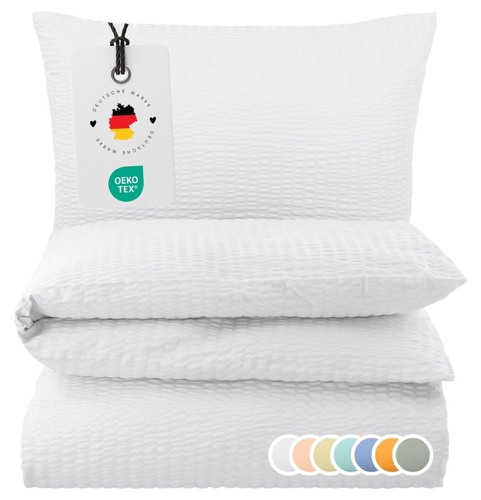 Seersucker Bettwäsche 135x200 Einfarbig Weiß Uni weiße Produktbild 