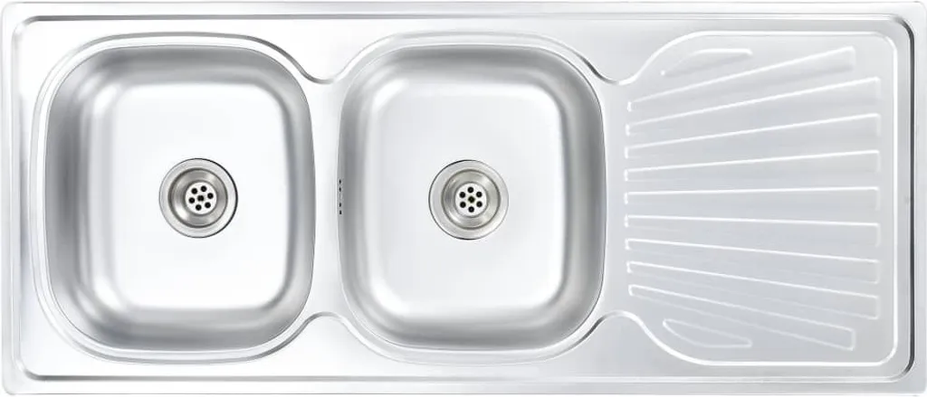 Évier de Cuisine Double Inox Anti-Coupure avec Siphon et Passoire