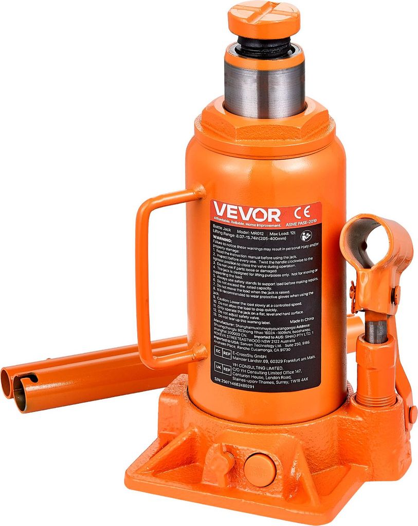 VEVOR hydraulischer Wagenheber Flaschenwagenheber 12 t 205–400 mm Hubbereich, Hochleistungs-Stempelwagenheber für Auto SUV Pickup Autoreparatur ...