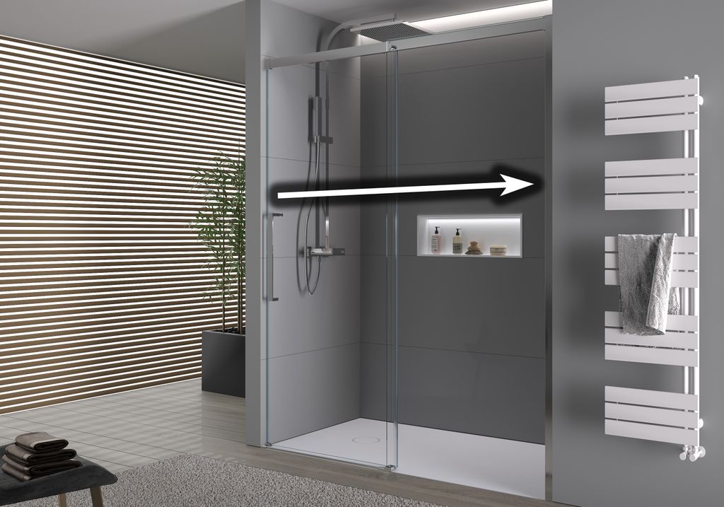 BERNSTEIN Nischendusche 160x195 Cm Mit Schiebetür Soft-Close – Grauglas, Nano-Beschichtung, Profilfarbe Schwarz