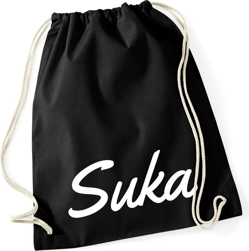 Huuraa Turnbeutel Suka russisch Schriftzug 12 Liter Black Baumwolle Rucksack Geschenkidee