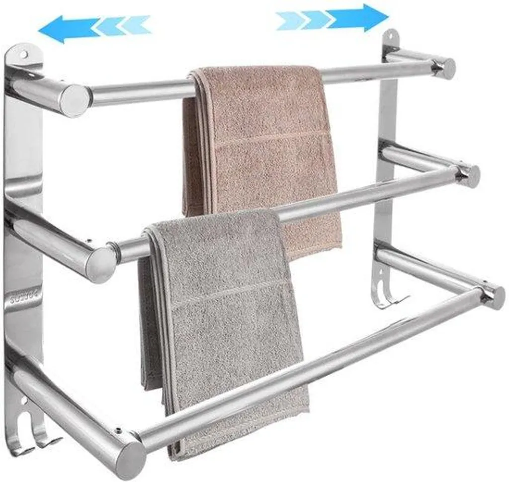 Porte-serviette mural 3 niveaux extensible en acier inoxydable brossé