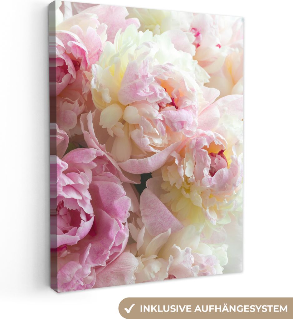 MuchoWow - Leinwandbilder - Vintage - Blumen - Rosen - Natur, Wandbild, Wanddeko Bilder Wohnzimmer, 90x120 cm