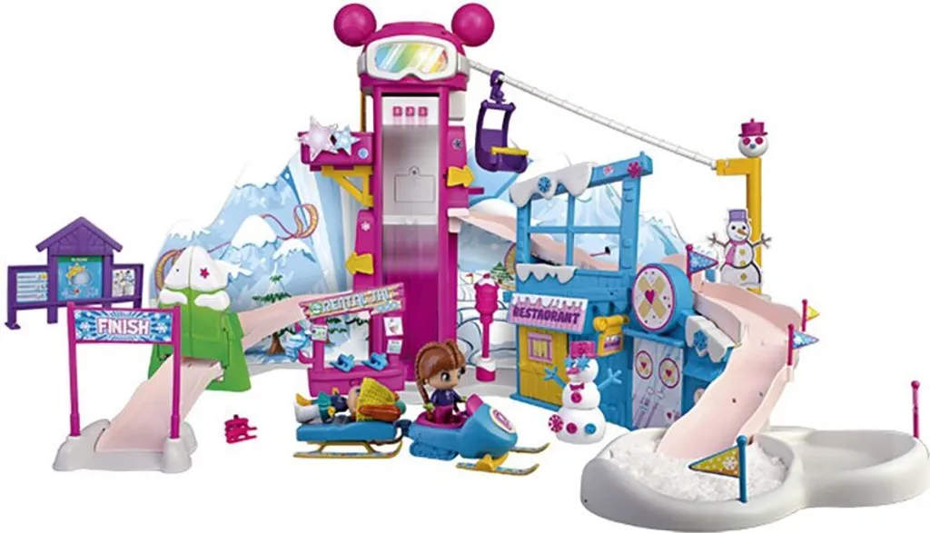 Station de Ski Pinypon Wow Snow Park avec Pistes de Luge et Figurine