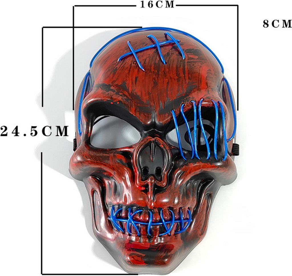 Halloween-LED-Gesichtskissen, gruseliges Totenkopf-Vollgesichtskissen, leuchtendes Neon-Cosplay-Kostümzubehör für Partys, Raves, Festivals