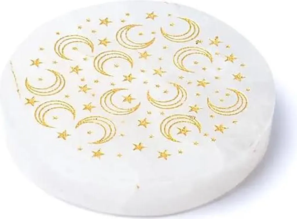 Cristal de Roche Gravé 5cm : Disque Minéral avec Lune et Étoiles x2