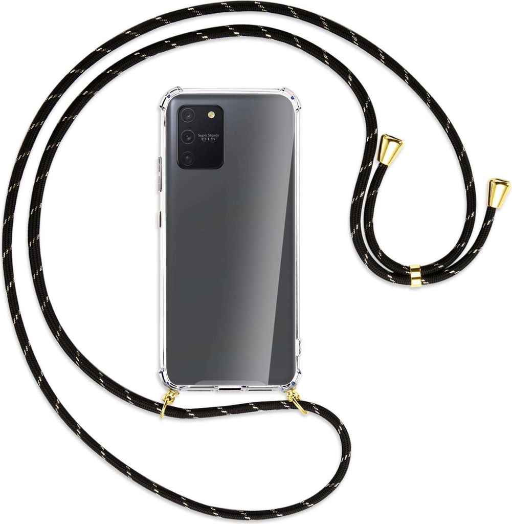 Handykette Backcover-Schutzhülle mit Band (Metall goldfarben) für Samsung Galaxy S10 Lite - schwarz/gold