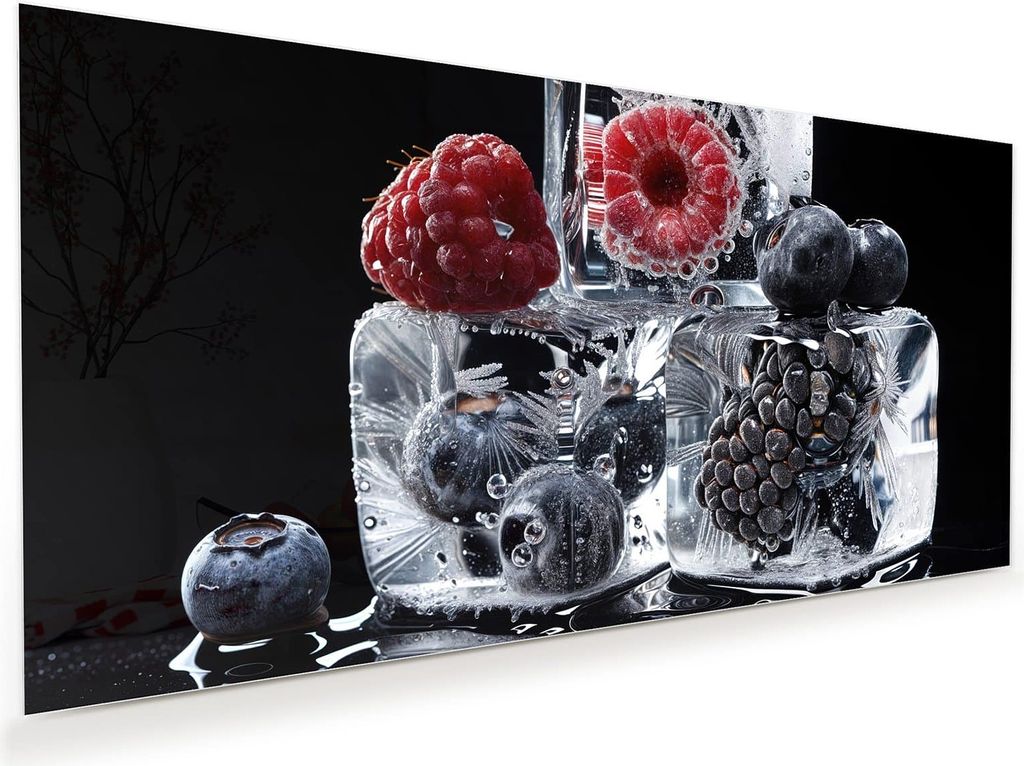 Glasbild 110x55cm in XXL für Wohnzimmer, Schlafzimmer Motiv Gefrorene Früchte